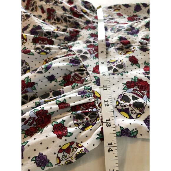 Hell Bunny Womens Sugar Skull & Roses Print Summer Dress S White Cute Goth - Picture 11 of 12